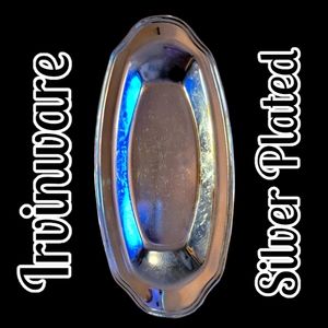 Vtg Irvinware Silver Plated Serving Tray/Platter Long Oblong Etched Bottom/Sides